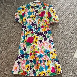 J. Crew Colorful Floral Puff Sleeve Dress